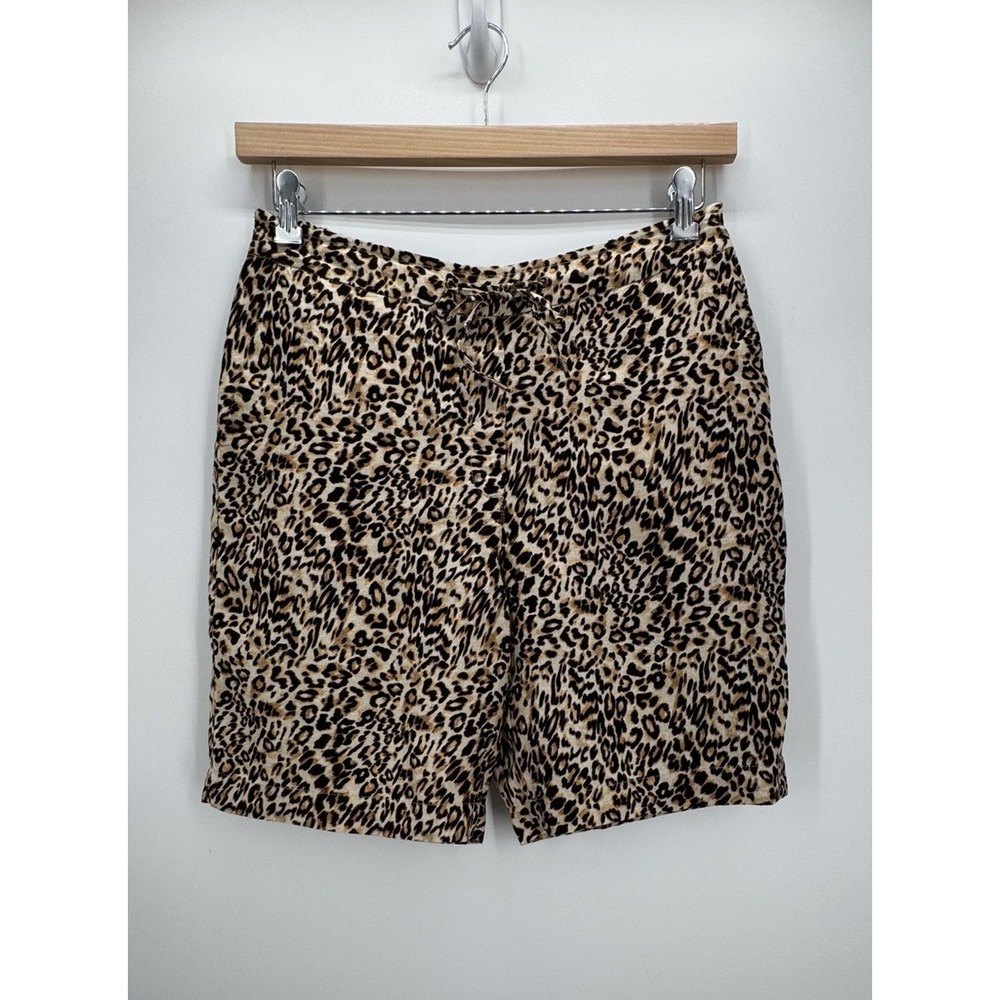 Chicos Shorts Womens 0.5 US 6 Beige Ocelot Linen Pull On Pockets Above Knee NWOT